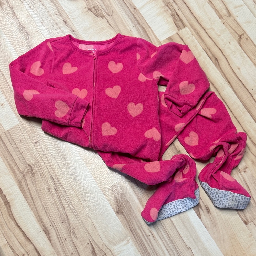 Carter's Pink Heart-Print Fleece Footed Sleep Sack Pajamas